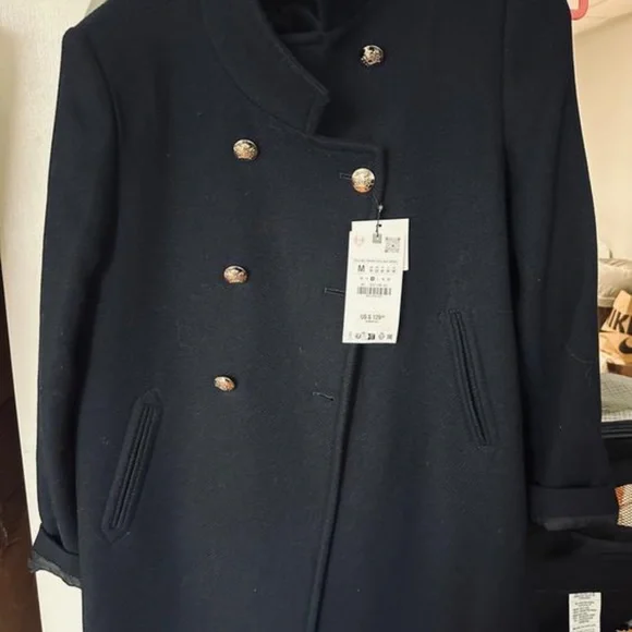 Zara DOUBLE BREASTED WOOL BLEND COAT - Picture 1 of 2